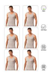 Özkan 0113 6'lı Paket Erkek %100 Pamuklu Esnek Yumuşak Ribana Kalın Askılı Atlet - Thumbnail