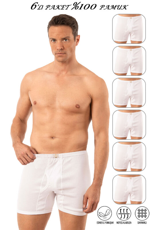 Özkan 0118 6'lı Paket Erkek %100 Pamuklu Ribana Esnek Yumuşak Rahat Torbalı Paçalı Don Boxer Külot - 1