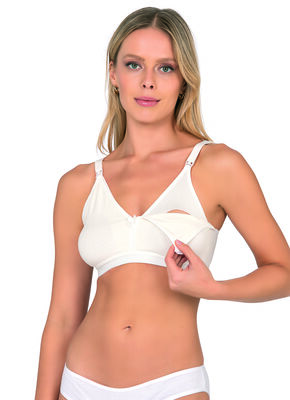 Kompedan - Kompedan 428 Kadın Pamuklu Esnek Rahat Balensiz Telsiz Dolgusuz Boş Kap Lohusa Emzirme Sütyeni