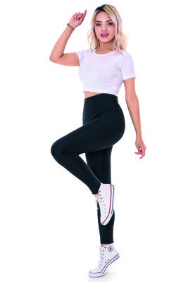 Kompedan - Kompedan SS23 Kadın Siyah Renk Yüksek Bel Toparlayıcı Esnek Örme Tayt