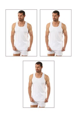 Özkan Underwear - Özkan 0058 3'lü Paket Erkek %100 Pamuklu Ribana Esnek Rahat Sırtı Çapraz Sporcu Rambo Kalın Askılı Atlet