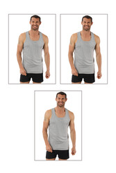 Özkan 0058 3'lü Paket Erkek %100 Pamuklu Ribana Esnek Rahat Sırtı Çapraz Sporcu Rambo Kalın Askılı Atlet - Thumbnail