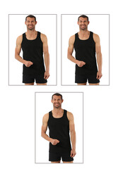 Özkan 0058 3'lü Paket Erkek %100 Pamuklu Ribana Esnek Rahat Sırtı Çapraz Sporcu Rambo Kalın Askılı Atlet - Thumbnail