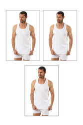 Özkan 0058 3'lü Paket Erkek %100 Pamuklu Ribana Esnek Rahat Sırtı Çapraz Sporcu Rambo Kalın Askılı Atlet - Thumbnail