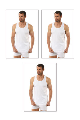 Özkan Underwear - Özkan 0058 3'lü Paket Erkek %100 Pamuklu Ribana Esnek Rahat Sırtı Çapraz Sporcu Rambo Kalın Askılı Atlet