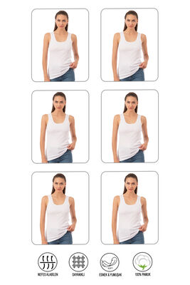 Özkan Underwear - Özkan 0111 6'lı Paket Kadın %100 Pamuklu Ribana Esnek Rahat Biyeli Kalın Askılı Örme Atlet