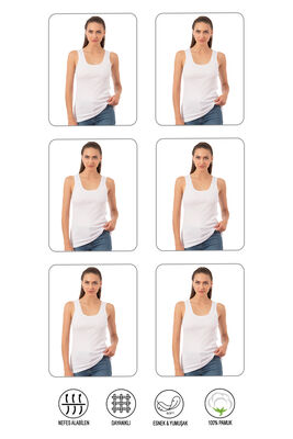 Özkan Underwear - Özkan 0111 6'lı Paket Kadın %100 Pamuklu Ribana Esnek Rahat Biyeli Kalın Askılı Örme Atlet