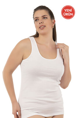 Özkan Underwear - Özkan 0111-bb Kadın %100 Pamuklu Ribana Esnek Rahat Biyeli Kalın Askılı Büyük Beden Örme Atlet