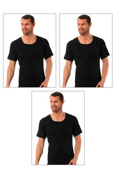 Özkan 0115 3'lü Paket Erkek %100 Pamuk Ribana Kumaş Esnek Rahat Geniş Yaka Kısa Kollu Fanila Atlet - Thumbnail