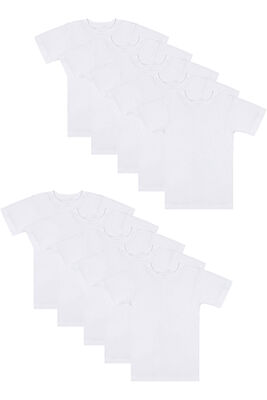 Özkan Underwear - Özkan 0706 10'lu Paket Erkek Çocuk %100 Pamuklu Ribana Esnek Rahat Yarım Kol Kapalı Yaka Fanila T-shirt