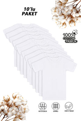 Özkan Underwear - Özkan 0706 10'lu Paket Erkek Çocuk %100 Pamuklu Ribana Fanila Esnek Rahat Yarım Kol Kapalı Yaka T-shirt