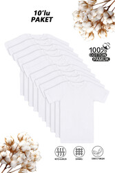 Özkan 0706 10'lu Paket Erkek Çocuk %100 Pamuklu Ribana Fanila Esnek Rahat Yarım Kol Kapalı Yaka T-shirt - Thumbnail