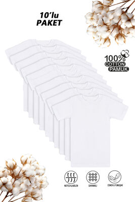 Özkan Underwear - Özkan 0706 10'lu Paket Erkek Çocuk %100 Pamuklu Ribana Fanila Esnek Rahat Yarım Kol Kapalı Yaka T-shirt