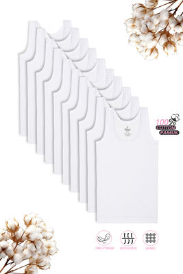 Özkan Underwear - Özkan 0800 10'lu Paket Kız Çocuk Ribana %100 Pamuklu Esnek Rahat Kalın Askılı Yakası Brode Papatya Detaylı Atlet