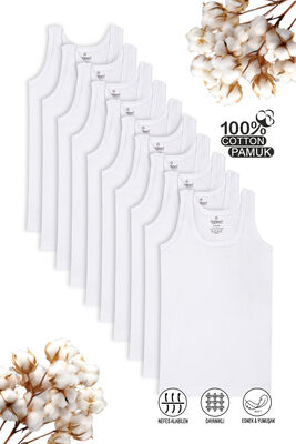 Özkan Underwear - Özkan 0801 10'lu Paket Erkek Çocuk %100 Pamuklu Ribana Kumaş Esnek Rahat Atlet