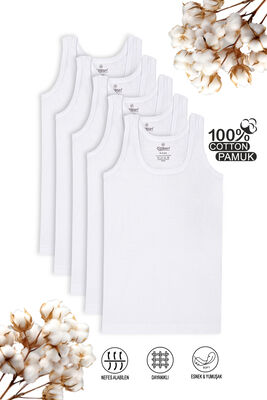 Özkan Underwear - Özkan 0801 5'li Paket Erkek Çocuk %100 Pamuklu Ribana Kumaş Esnek Rahat Atlet