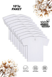 Özkan 0803 10'lu Paket Erkek Çocuk %100 Pamuklu Ribana Esnek Rahat Kısa Kollu Geniş Yaka Atlet Fanila - Thumbnail