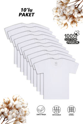 Özkan Underwear - Özkan 0803 10'lu Paket Erkek Çocuk %100 Pamuklu Ribana Esnek Rahat Kısa Kollu Geniş Yaka Atlet Fanila