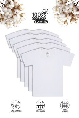 Özkan Underwear - Özkan 0803 5'li Paket Erkek Çocuk %100 Pamuklu Ribana Esnek Rahat Kısa Kollu Geniş Yaka Atlet Fanila