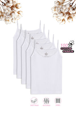 Özkan Underwear - Özkan 0806 5'li Paket Kız Çocuk %100 Pamuklu Ribana Esnek Rahat Yakası Dantelli İp Askılı Atlet