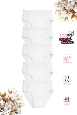 Özkan Underwear - Özkan 0825 5'li Paket Kız Çocuk %100 Pamuklu Ribana Esnek Rahat Papatya Detaylı Külot