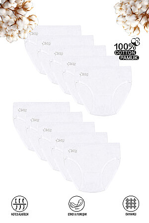 Özkan 0840 10'lu Paket Kız Çocuk %100 Pamuklu Ribana Esnek Rahat Taş Detaylı Slip Külot - 4