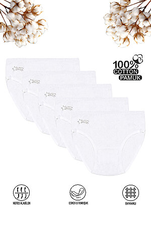 Özkan 0840 5'li Paket Kız Çocuk %100 Pamuklu Ribana Esnek Rahat Taş Detaylı Slip Külot - 4