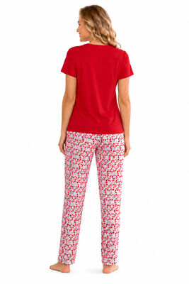 Özkan Underwear - Özkan 1000-22-26 Kadın Pamuklu Likralı Önü Baskılı Karışık Desenli Kısa Kollu Bisiklet Yaka Pijama Takımı (1)