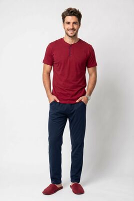 Özkan Underwear - Özkan 1000-6-7-8 Erkek %100 Pamuklu Süprem Önü Patlı Kısa Kollu Cepli Pijama Takımı (1)
