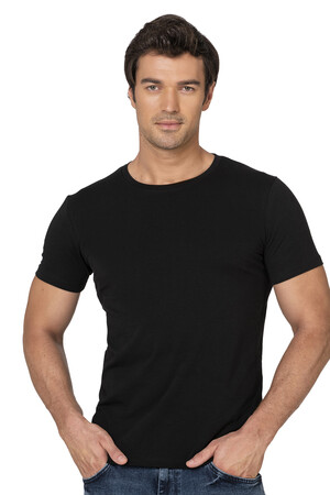 Özkan 10265 Erkek %95 Pamuklu Likralı Esnek Rahat Kapalı Yaka Kısa Kollu T-Shirt Atlet Fanila SİYAH