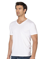 Özkan 10273 Erkek %95 Pamuklu Likralı Esnek Rahat V Yaka Kısa Kollu T-Shirt Atlet Fanila - Thumbnail