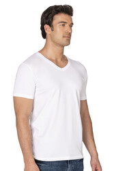 Özkan 10273 Erkek %95 Pamuklu Likralı Esnek Rahat V Yaka Kısa Kollu T-Shirt Atlet Fanila - Thumbnail
