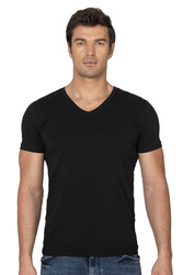 Özkan 10273 Erkek %95 Pamuklu Likralı Esnek Rahat V Yaka Kısa Kollu T-Shirt Atlet Fanila - Thumbnail