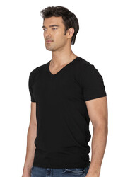 Özkan 10273 Erkek %95 Pamuklu Likralı Esnek Rahat V Yaka Kısa Kollu T-Shirt Atlet Fanila - Thumbnail
