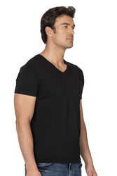 Özkan 10273 Erkek %95 Pamuklu Likralı Esnek Rahat V Yaka Kısa Kollu T-Shirt Atlet Fanila - Thumbnail
