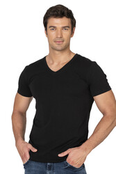 Özkan 10273 Erkek %95 Pamuklu Likralı Esnek Rahat V Yaka Kısa Kollu T-Shirt Atlet Fanila - Thumbnail