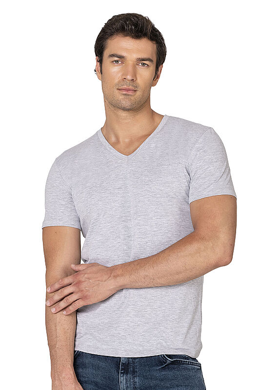 Özkan 10273 Erkek %95 Pamuklu Likralı Esnek Rahat V Yaka Kısa Kollu T-Shirt Atlet Fanila - 25