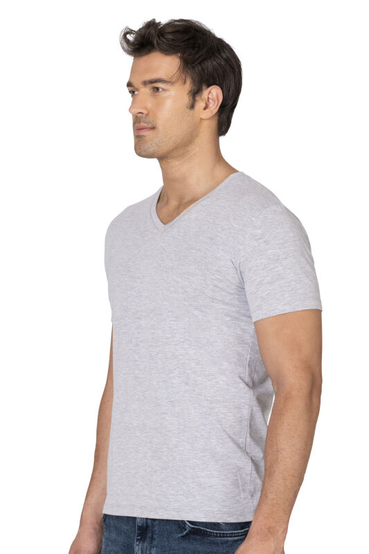 Özkan 10273 Erkek %95 Pamuklu Likralı Esnek Rahat V Yaka Kısa Kollu T-Shirt Atlet Fanila - 8