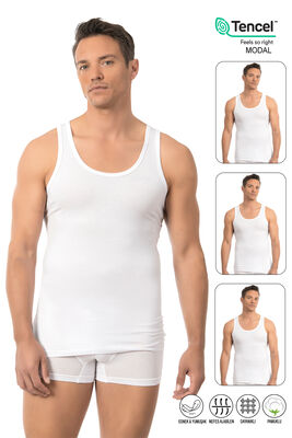 Özkan Underwear - Özkan 10852 3'lü Paket Erkek Premium Esnek Kumaş Pamuklu Modal Kalın Askılı Atlet