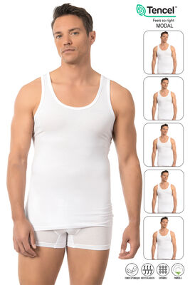 Özkan Underwear - Özkan 10852 5'li Paket Erkek Premium Kumaş Pamuklu Modal Esnek Rahat Kalın Askılı Atlet