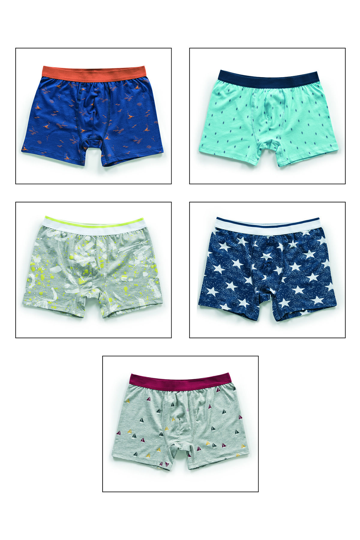 Özkan 11111 5'li Paket Erkek Pamuklu Karışık Desenli Likralı Penye Boxer