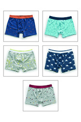 Özkan 11111 5'li Paket Erkek Pamuklu Karışık Desenli Likralı Penye Boxer - Thumbnail