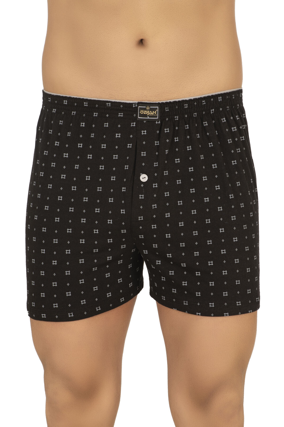 Özkan 11112 5'li Paket Erkek Pamuklu Havlu Bel Esnek Yumuşak Düğmeli Desenli Penye Boxer Şort Külot