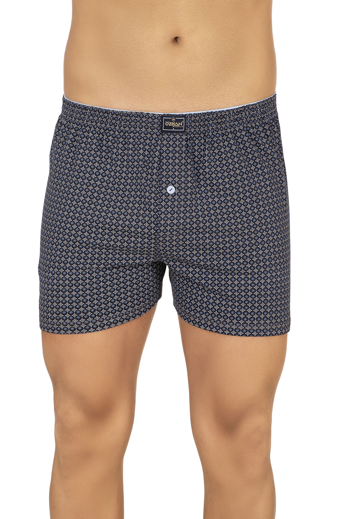 Özkan 11112 5'li Paket Erkek Pamuklu Havlu Bel Esnek Yumuşak Düğmeli Desenli Penye Boxer Şort Külot