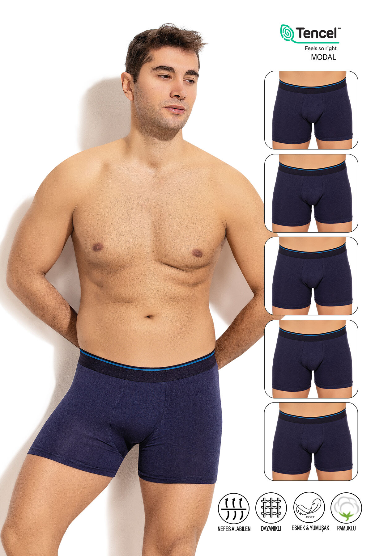 Özkan 11256 5'li Paket Erkek Premium Kumaş Modal Pamuklu Esnek Yumuşak Boxer Şort