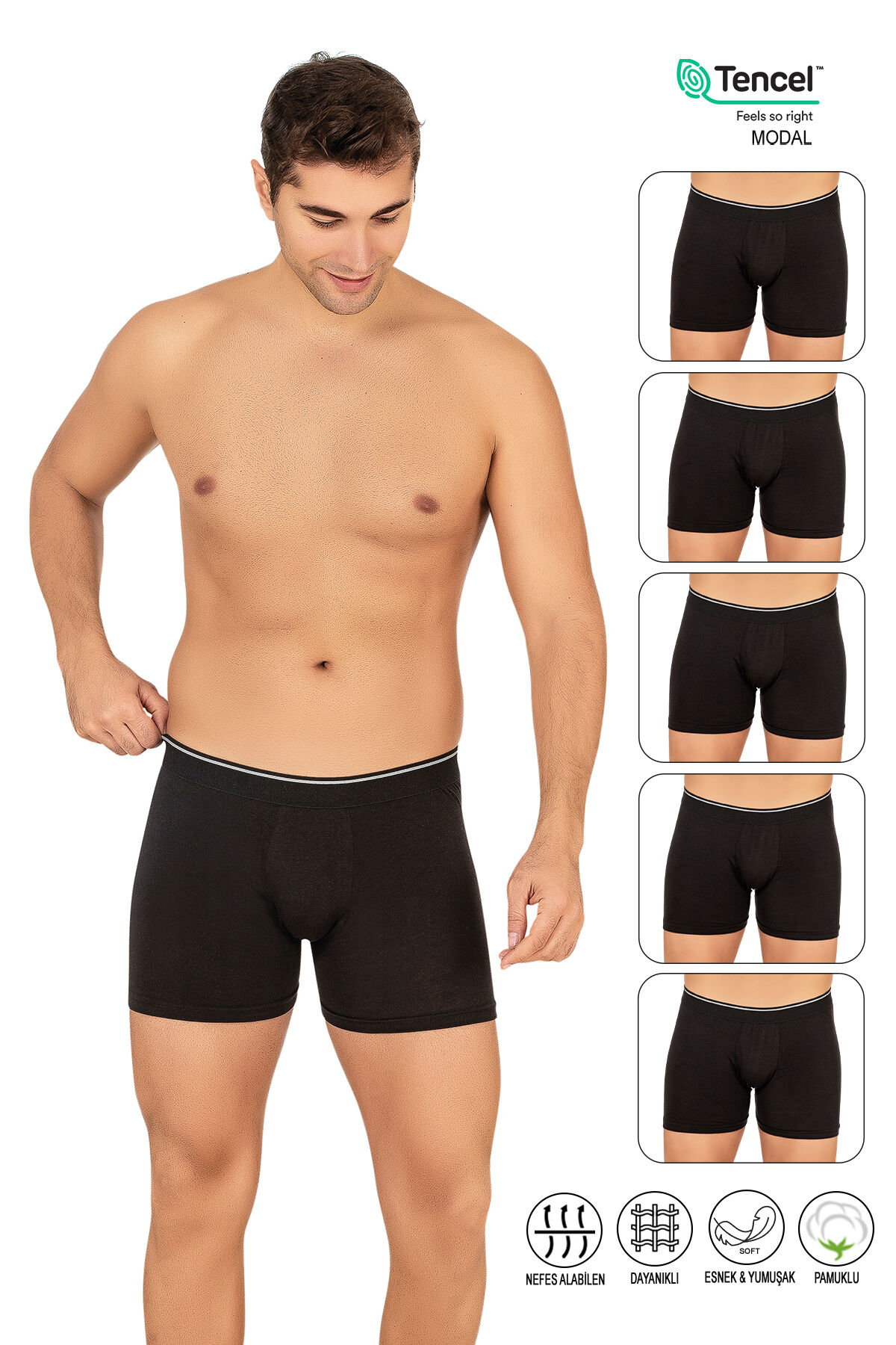 Özkan 11256 5'li Paket Erkek Premium Kumaş Modal Pamuklu Esnek Yumuşak Boxer Şort