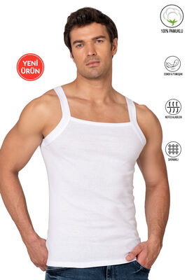 Özkan Underwear - Özkan 11292 Erkek %100 Pamuklu Ribana Kumaş İnce Askılı Geniş Yaka Atlet Esnek Yumuşak
