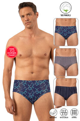 Özkan Underwear - Özkan 11300 3'lü Paket Erkek %95 Pamuklu Likralı Süprem Kumaş Desenli Esnek Rahat Slip Külot (1)