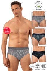Özkan 11302 3'lü Paket Erkek %95 Pamuklu Likralı Süprem Kumaş Desenli Esnek Rahat Slip Külot - Thumbnail