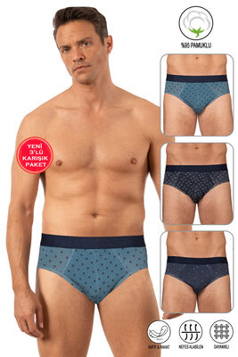 Özkan Underwear - Özkan 11302 3'lü Paket Erkek %95 Pamuklu Likralı Süprem Kumaş Desenli Esnek Rahat Slip Külot